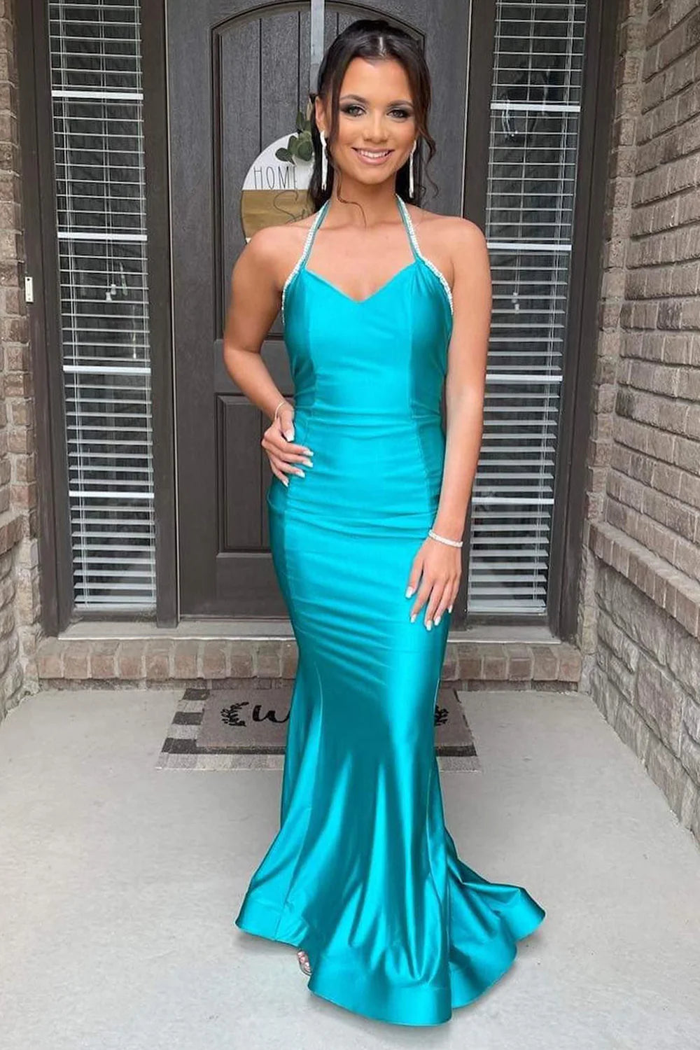 Mermaid Halter Green Long Full Of Charm Prom Dress